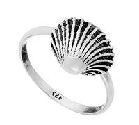 81stgeneration Sterling Silver Seashell Ring - 925 Silver Textured Cockle Shell Stacking Ring - Boho Beach-Inspired Marine-Life Jewellery - Summer Gifts for Women - Unique Mermaid Ocean Accessory