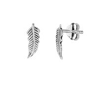 81stgeneration Sterling Silver Small Feather Stud Earrings for Women - 925 Solid Silver Flat Textured Leaf Earrings - Birthday Gift for Nature Lovers - Boho Jewellery - Tiny Feather Studs
