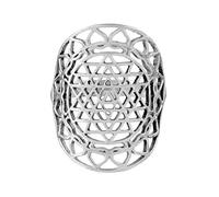 81stgeneration Sterling Silver Sri Yantra Large Disc Ring for Women - Filigree-Style Sacred Geometry Symbol - Oversized Openwork Armour Ring - Spiritual Yoga Statement Jewellery - Ornate Mandala Rings