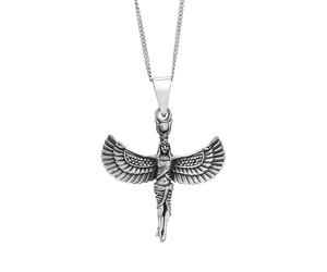 81stgeneration Sterling Silver Standing Winged Isis Necklace for Women and Men - 925 Silver Egyptian Goddess Pendant Curb Chain - Ancient Egypt Necklace - Spiritual Symbolic Jewellery for Protection
