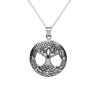 81stgeneration Sterling Silver Tree of Life Medallion Necklace for Women and Men - 925 Silver Large Round Disc Pendant 18" Curb Chain - Nature-Inspired Celtic Knotwork Jewellery - Openwork Design