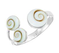 81stgeneration Sterling Silver Triple Shiva Eye Open Front Ring - Natural Saint Lucia Stone Mediterranean Jewellery - Adjustable 925 Silver White Spiral Seashell Wrap Ring for Women - Coastal Rings
