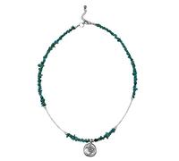 81stgeneration Sterling Silver Turquoise Chip Beaded Necklace for Women - 925 Silver Blue Gemstone Bead Ohm Necklaces - Hindu Mantra Pendant - Spiritual Birthstone Gift - Yoga Meditation Jewellery
