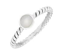 81stgeneration Sterling Silver Twisted Rope Round Mother of Pearl Cabochon Ring for Women - 925 Silver Solitaire Stacking Rings - Simple Boho Gemstone Jewellery - Ribbed Textured Stackable Slim Band
