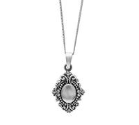 81stgeneration Sterling Silver Victorian Style Necklace - 925 Silver Filigree Oval Pendant on Curb Chain - Elegant Gothic Jewellery for Women - Snow White Fairytale Ornate Antique Mirror Design