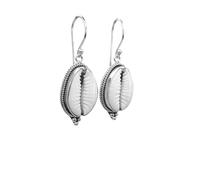 81stgeneration Women's 925 Sterling Silver Natural Cowrie Shell Bali Rope Boho Hook Earrings