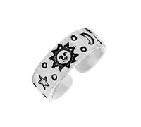 81stgeneration Women's 925 Sterling Silver Sun Moon Star Pinky Finger Midi Toe Adjustable Ring
