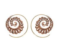 81stgeneration Women's Brass Copper Intricate Tribal Peacock Feathers Hoop Spiral Threader Earrings