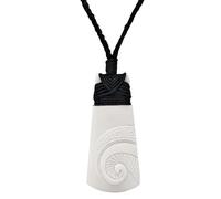81stgeneration Women's Men's Hand Carved Bone Engraved Small Maori Fern Frond Toki Pendant Necklace