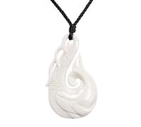 81stgeneration Women's Men's Hand Carved Bone Sea Waves Maori HEI Matau Hook Whale Pendant Necklace