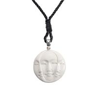 81stgeneration Women's Men's Hand Carved Bone Three Face Triple Moon Eyes Shut Pendant Necklace