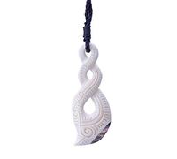 81stgeneration Women's Men's Handcarved Bone Maori Tribal Triple Twist Paua Shell Pendant Necklace