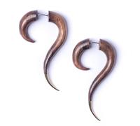 81stgeneration Wood Long Spiral Fake Stretcher Earrings for Women - Tribal Cheater Ear Tapers - Handmade Curved Talon Fake Stretchers for Men - Boho Wooden Faux Gauges - Surfer Emo Punk Jewellery