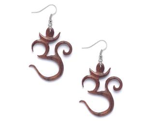 81stgeneration Wood Om Aum Dangle Earrings With 925 Sterling Silver Hooks - Sanskrit Dangle Earrings - Spiritual Symbol of the Sound of the Universe -Brown Earrings for Women - Yoga Wooden Earrings
