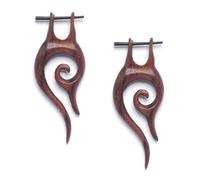 81stgeneration Wood Spiral Handmade Earrings - Wooden Dangle Earrings With Stick Posts - Tribal Brown Earrings for Women and Men - Boho Statement Earrings - Beach Jewellery