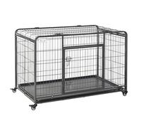 81x125cm Metal Dog Cage Kennel Locking Door & Wheels Extra Large Pets Pawhut