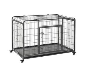 81x125cm Metal Dog Cage Kennel Locking Door & Wheels Extra Large Pets Pawhut