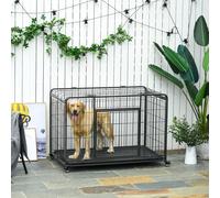 81x125cm Metal Dog Cage Kennel with Locking Door Wheels Tray for Extra Large Pets PawHut Grey One Size