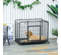81x125cm Metal Dog Cage Kennel with Locking Door Wheels Tray for Large Pets PawHut Grey One Size