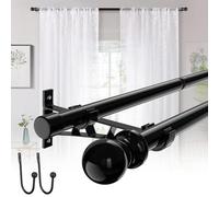 82-170cm Black Double Curtain Poles,25mm Heavy Duty Bay Window Curtain Poles with Brackets,Adjustable Metal Decorative Curtain Pole for Windows,Kitchen,Outdoor,Patio,Bedroom,Sliding Glass Door