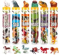 82 Pack Mini Animal Figures Bulk, Assorted Plastic Animals Toy for Kids | Vinyl and Plastic Figures, Six Themed Tubes Cover Dinosaurs, Insects, Ocean, Farm, Jungle and Dogs for Sensory or Cake Play