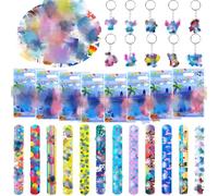 82 Pcs Party Bag Fillers for Kids, Pinata Birthday Party Decorations Lilo 12 Slap Bands 10 Key Rings 50 Stickers 10 Party Bags Theme Birthday Party Gifts for Boys Girls Kids