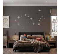 82 Pcs Silver Star Mirror Wall Stickers, Acrylic Mirror Decals, Stick on Mirrors for Walls, Removable DIY Art Decor for Kids Bedroom and Nursery, High Shine Self Adhesive