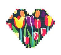 82 Piece Heart Shaped Building Brick Puzzle Art Block 3D Jigsaw Desk Decor Colorful Tulips Print