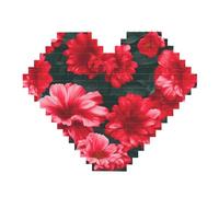 82 Piece Heart Shaped Building Brick Puzzle Art Block 3D Jigsaw Desk Decor Red Pink Flowers Print