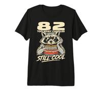82 Too Many Candles Still Cool Funny 82nd Birthday Raccoon Premium T-Shirt