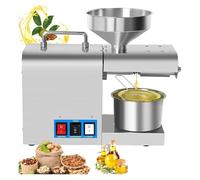 820W Stainless Steel Oil Press Cold Press/Hot Pressing, 6 Minutes Preheating, 99% Oil Production - 5 kg/h, for Olive (36×15.5×31cm), Silver