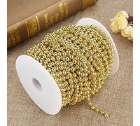 82ft Pearl Bead String Garland, Gold Beaded Trim for Christmas Wedding | Lifelike ABS imitation pearls, electroplated shiny finish, DIY-friendly 25m spool for window and table decorations
