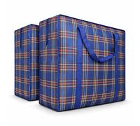 82L Extra Large JUMBO 190 GSM Oxford Fabric Waterproof Storage Bags with Zipper & Strong Handles - Heavy Duty Reusable for Moving, Laundry & Bedding (2 PCS BLUE)