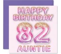 82nd Birthday Card for Auntie, Pink & Purple Glitter Balloons