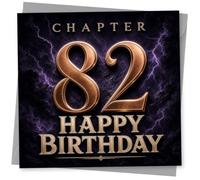 82nd Birthday Card for Her, Chapter 82 Gold Lettering | Large gold-style Chapter 82 lettering over a dramatic purple lightning backdrop, finished with HAPPY BIRTHDAY for her 82nd.