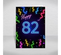 82nd Birthday Card for Men and Women - Fun Neon Party Design with Inside Wording ‘have a Great birthday!’ - Unisex Greeting Card with Bright Blue Age: Happy 82nd Card with envelope (Size A5)