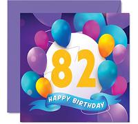 82nd Birthday Card for Men Women - Balloon Party - Happy Birthday Cards for 82 Year Old Man Woman Great Grandad Grandpa Grandma Gran Nan Nanny Mum Dad, 145mm Bday Greeting Cards Gift