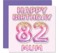 82nd Birthday Card for Mum - Pink & Purple Glitter Balloons - Happy Birthday Cards for 82 Year Old Mum Mother from Son Daughter, 145mm Bday Greeting Cards Gift