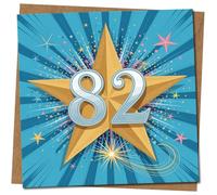 82nd Birthday Card - Starburst Design - 145mm x 145mm - Bright Blue and Gold Star - Celebration Greeting Card, Includes Kraft Envelope