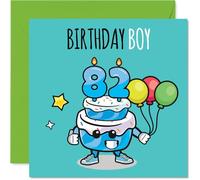 82nd Birthday Cards for Men - Birthday Cake Boy Balloons - Happy Birthday Card for 82 Year Old Man Grandad Grandpa Great Grandad Uncle in Law, 145mm Bday Greeting Cards