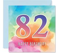 82nd Birthday Cards for Men Women - Colourful Watercolour Age - Happy Birthday Card for 82 Year Old Man Woman Uncle Wife Auntie Grandad, 145mm Bday Greeting Cards
