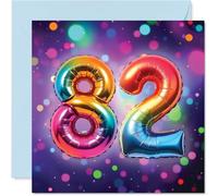 82nd Birthday Cards for Women and Men, Rainbow Foil Balloon | Happy Birthday Card for 82 Year Old Man Woman Grandma Grandad Nan Nanny, 145mm Bday Greeting Cards