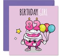 82nd Birthday Cards for Women - Birthday Cake Girl Balloons - Happy Birthday Card for 82 Year Old Woman Auntie Nana Nan Nanny, 145mm Bday Greeting Cards