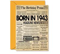 82nd Birthday Cards for Women Men - Born In 1943 Newspaper - Happy 82 Birthday Card for Grandma Grandad Nan Vintage Retro Back In 1943, A5 Bday Greeting Cards