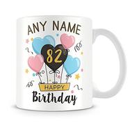 82nd Birthday Gift- Personalised Mug/Cup - Add Name - Birthday Balloons Design