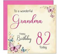 82nd Grandma Birthday Card - Beautiful Butterfly Floral Grandmother Birthday Card for 82 Year old Eighty Two Eighty Second