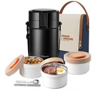 82oz Insulated Food Jar for Hot Meals at Work, 3-Tier Stainless Steel Lunch Container, Leakproof Food Thermos for Construction Workers, Truck Drivers & Travel, Black