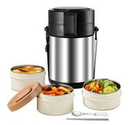 TTrpuon 82oz Thermos For Hot Food containers, 3-Layer Sealed Stackable Wide Mouth Soup Thermos, lunch box for Work Office Outdoors Picnic (Stainless steel)