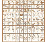 82Pcs Botanical Stencils Set, Wildflower Nature Crafts Kit, Drawing Stencils, Reusable Butterfly with Flowers, Leaves, and Animals for DIY, Scrapbooking, Furniture Decoration and Gift Cards