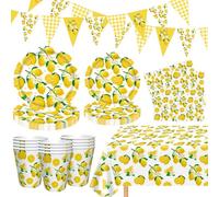 83 Pack Lemon Party Decorations Lemonade Themed Birthday Party Supplies Yellow Lemons Themed Tableware- Plate Napkins Banner for Lemonade Theme Birthday Wedding Shower Supplies Serves 20